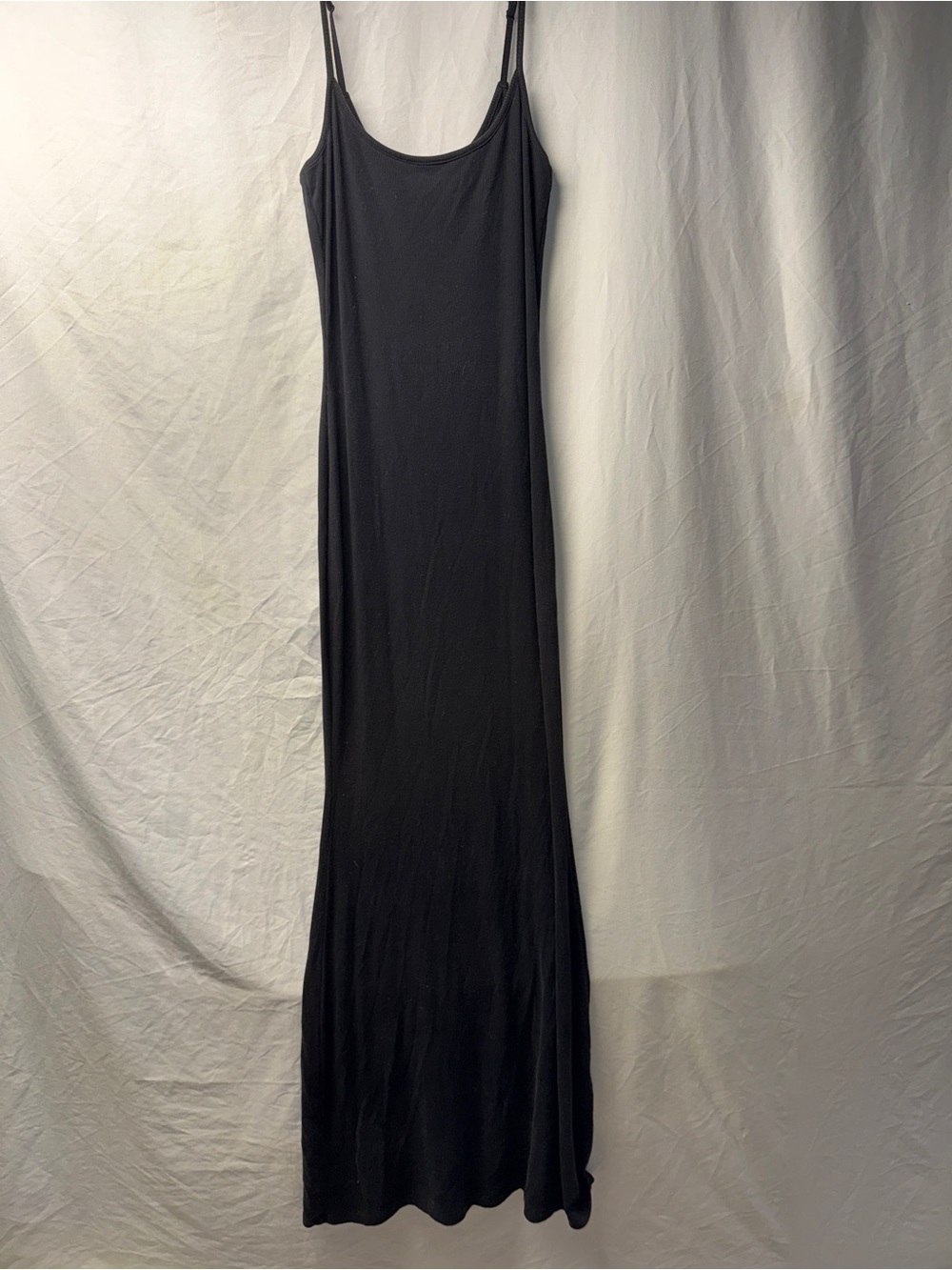 Quince Black Maxi Bodycon Dress with Spaghetti Straps